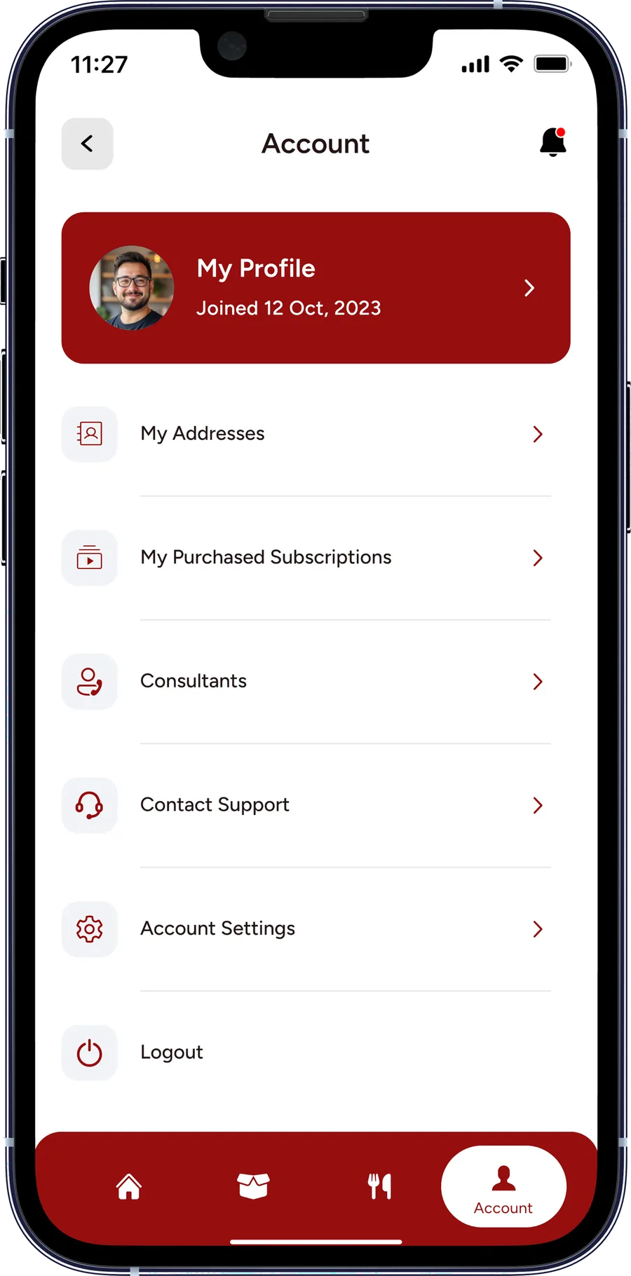 Aim Diet customer app — Account