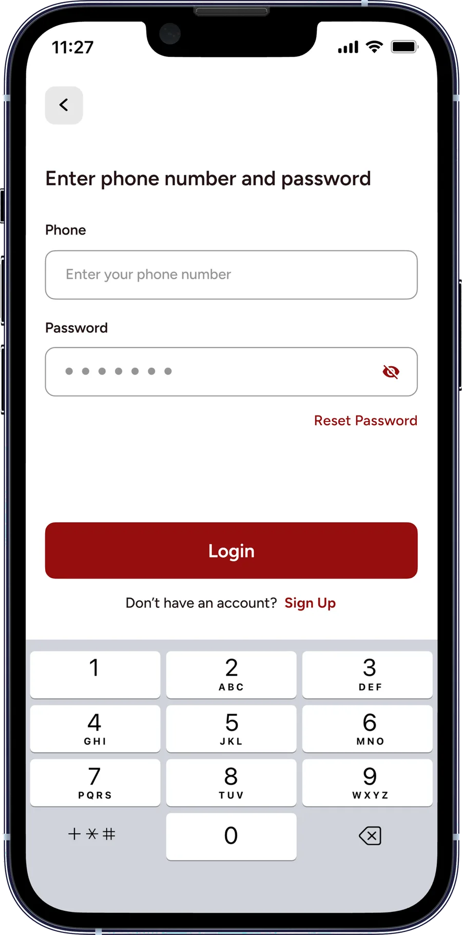 Aim Diet customer app — Login