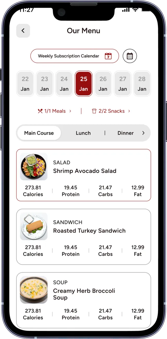 تطبيق عملاء Aim Diet — Meal Selection